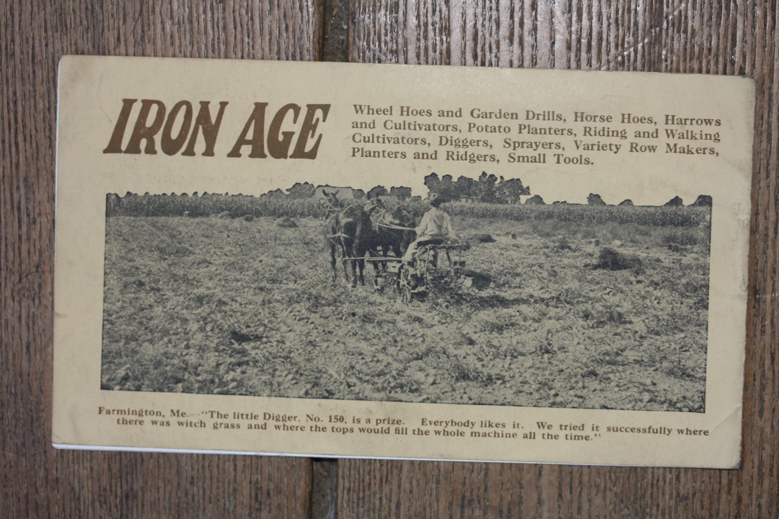 Iron Age No. 150, Bateman Manufacturing Co, Potato Digger Catalog, Early 1900&rsquo;s
