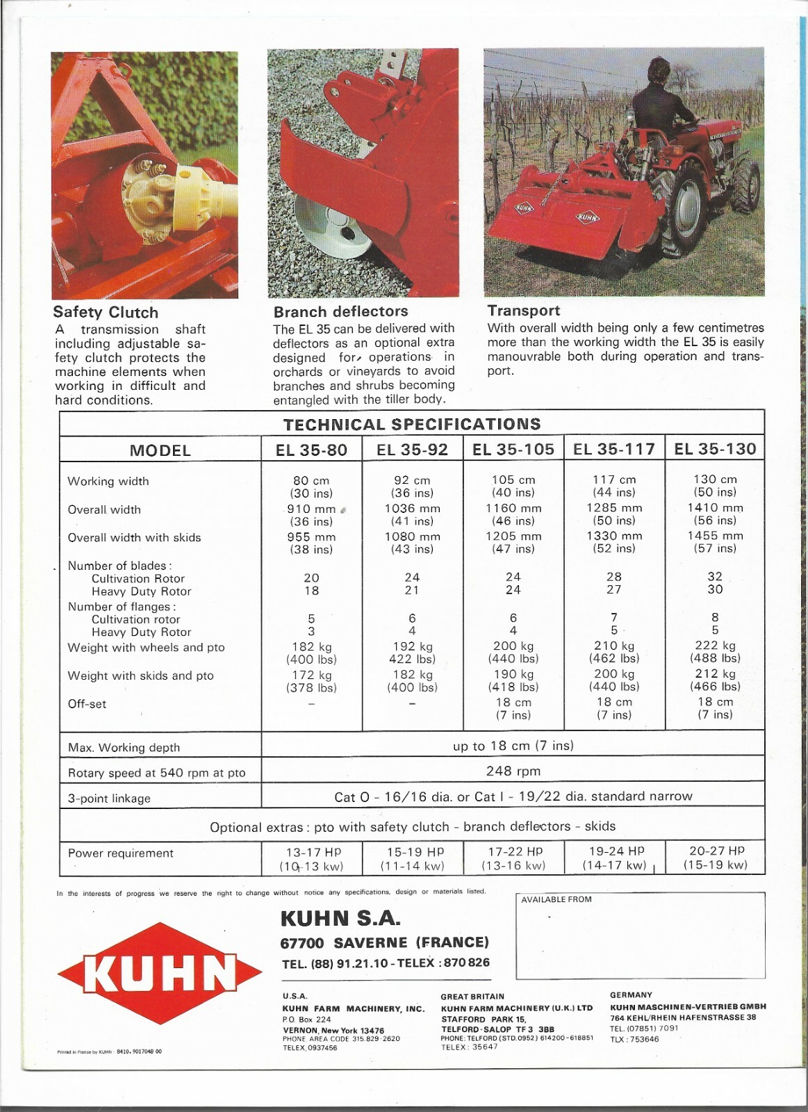 Original Kuhn EL35-80 EL35-92 EL35-105 EL35-117 EL35-130 Tiller Sales Brochure
