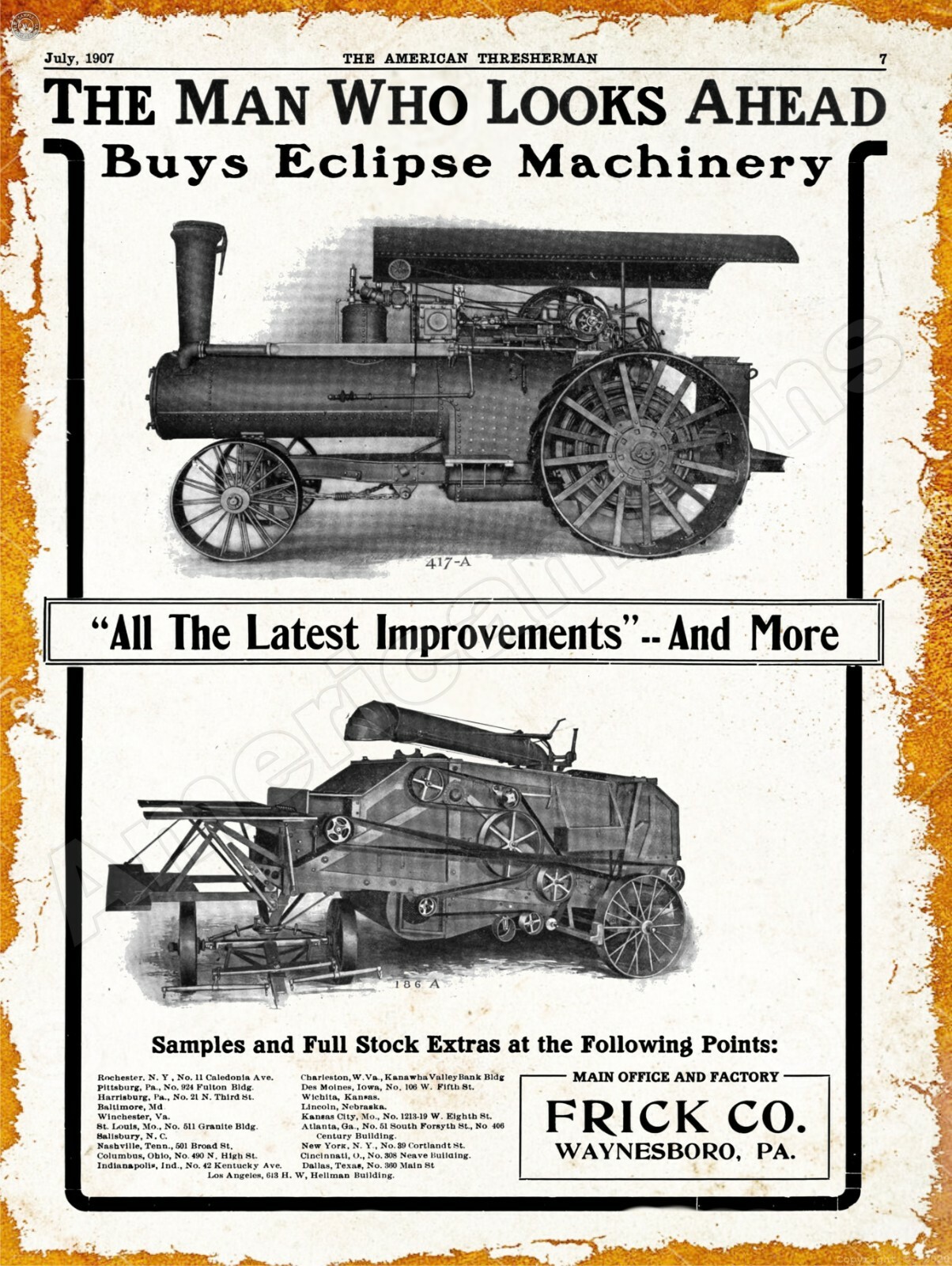 1907 Frick Eclipse Steam Engine New Metal Sign: Waynesboro, Pennsylvania