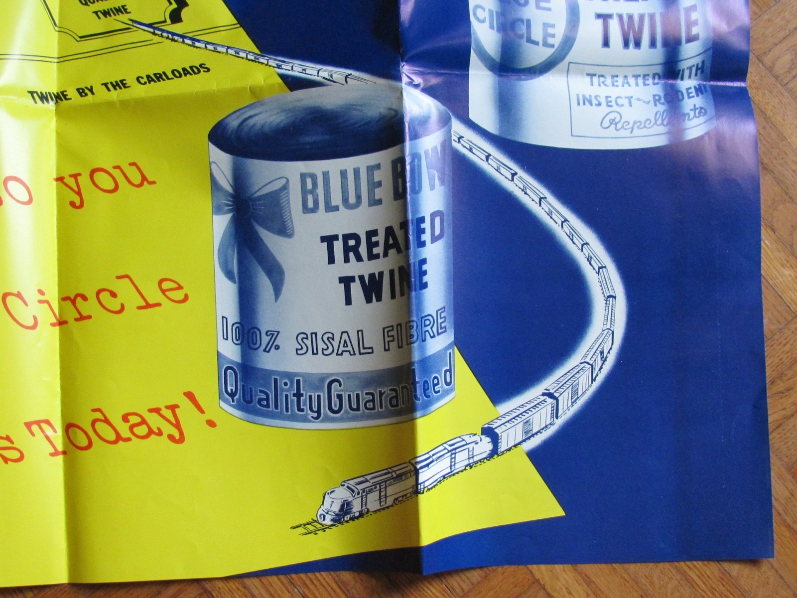 1953 FARM DEALER BLUE BOW BINDER BALING TWINE 34  » SALES POSTER CHARITON IA