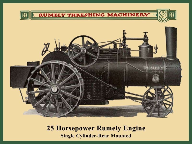 25 HP Rumely Steam Engine, Threshing Machine New Metal Sign: 9×12&Prime; Ships Free