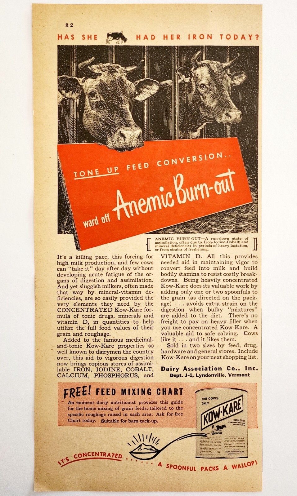 1947 Kow Care Cow Animal Health Advertisement Agriculture Farming DWNN20