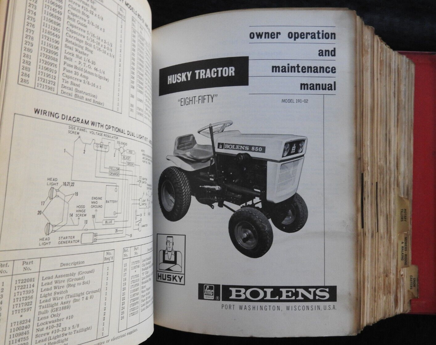 1961-72 Bolens Husky Lawn Tractor Dealer Master Operators Parts Manuals w/Prices