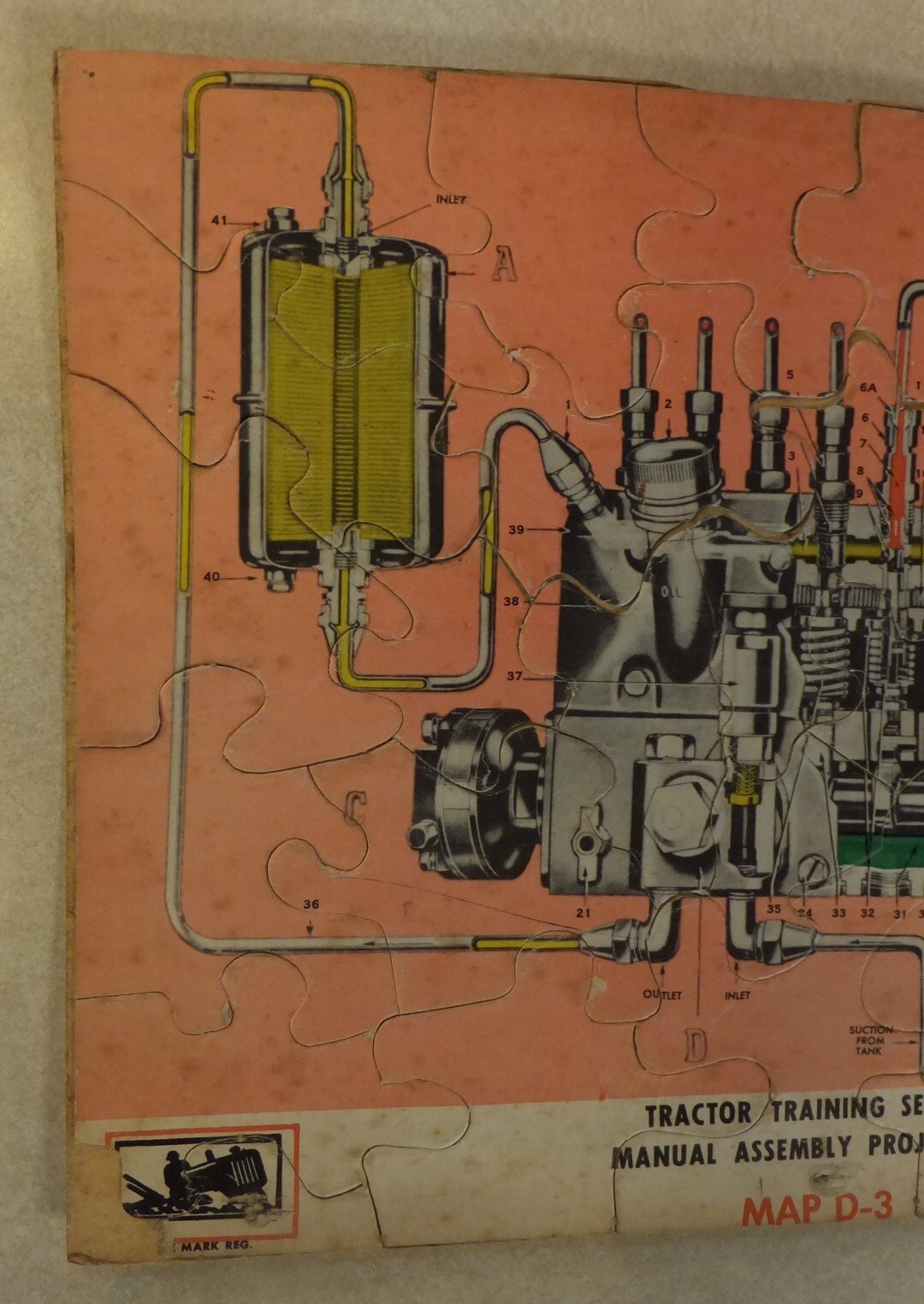 Vintage 1954 Tractor Training Service Project JIGSAW PUZZLE 11&Prime; x 8.5&Prime; MAP D-3