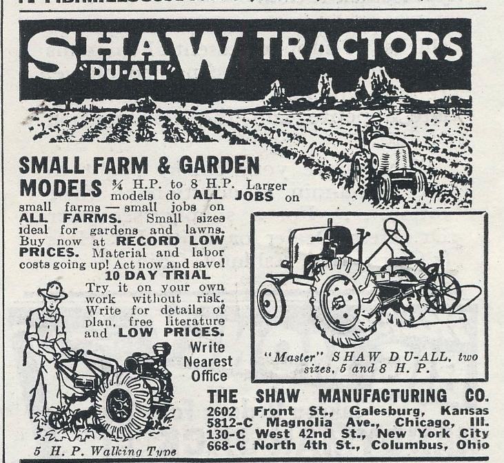Magazine Ad – 1941 – Shaw Tractors – Galesburg, KS – World War 2