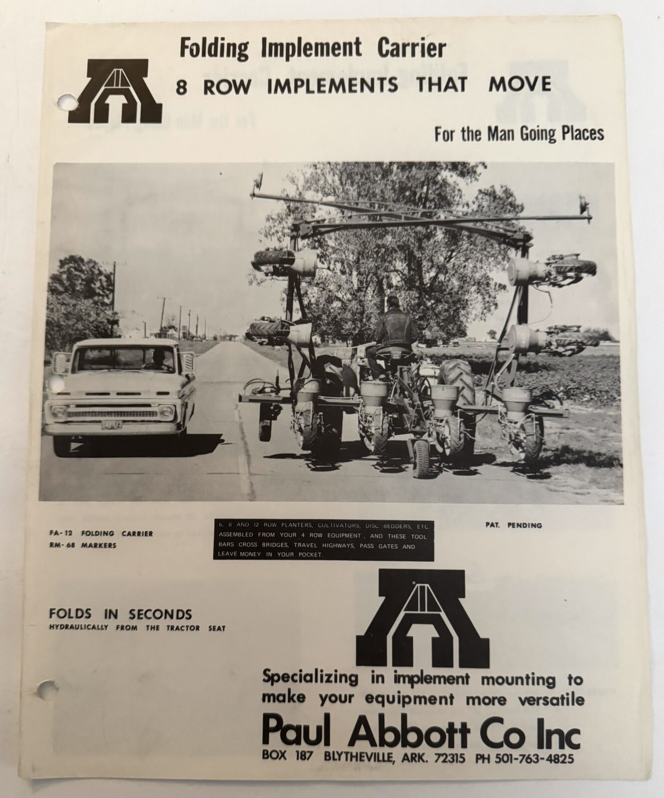 Vtg 50&rsquo;s Paul Abbot Co Farm Tool Folding Implement Carrier 2 Page Sales Brochure