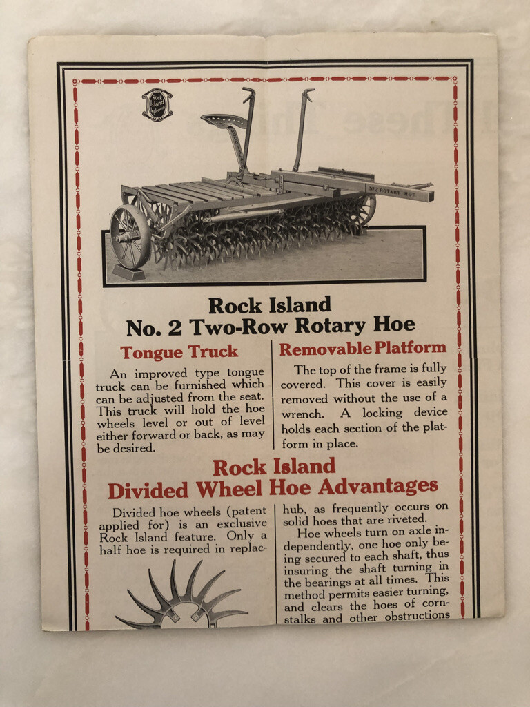 1930 ROCK ISLAND PLOWS Rotary Hoe FARM ADVERTISING Antique Brochure Poster