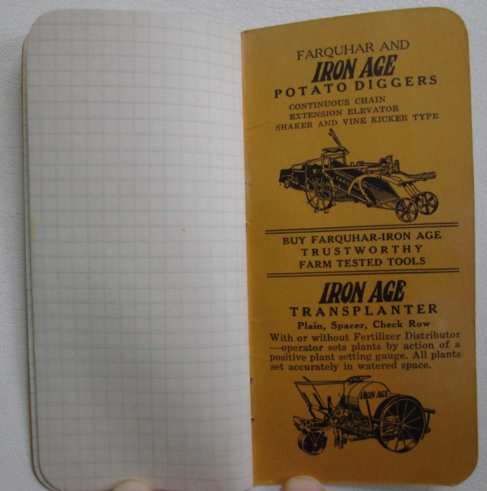 Farquhar Iron Age Pocket Notebook Potato Planter Spreader Diggers Transplanter