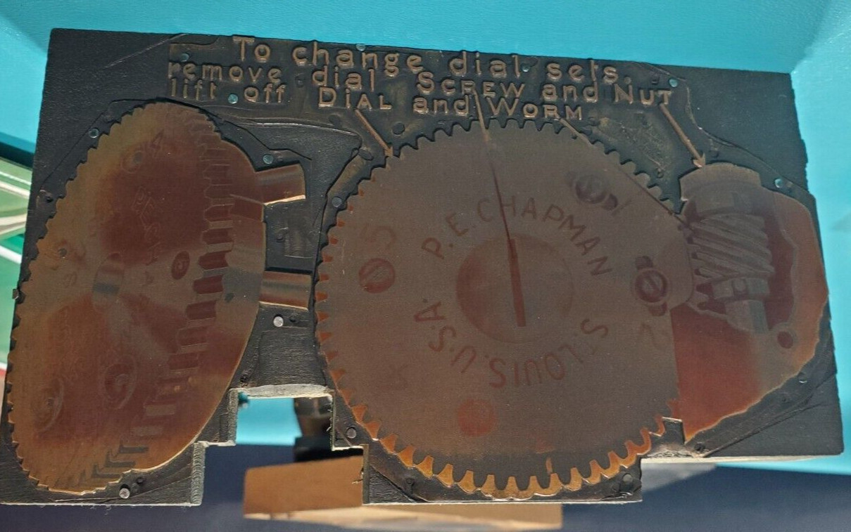 Vintage P.E. CHAPMAN Electric Gears Cogs St Louis Copper PRINTING PLATE Block
