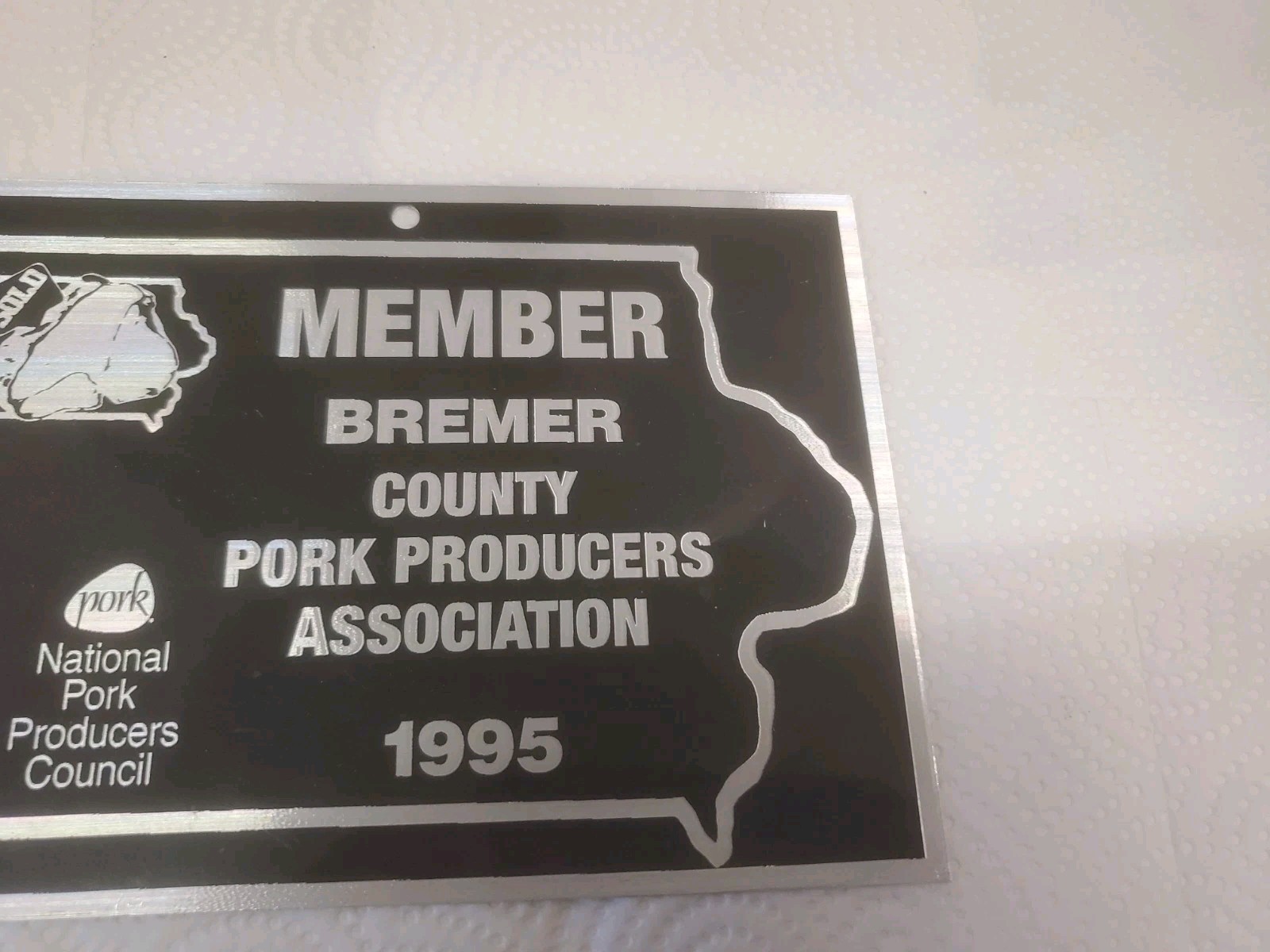 7-3/4&Prime; Metal Sign Member Bremer County Pork Producers Association 1995 Iowa