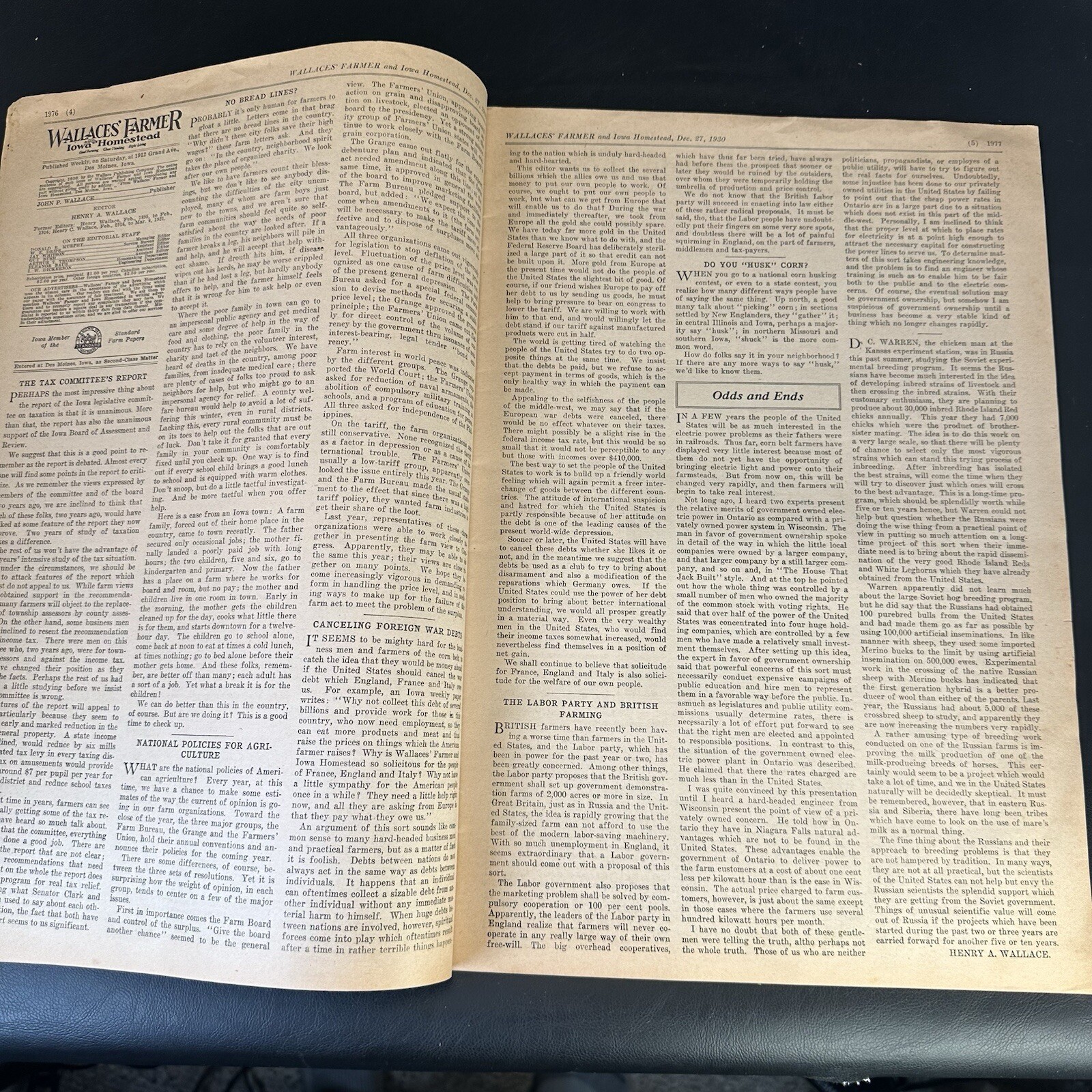1930 WALLACES’ FARMER & IOWA HOMESTEAD Newspaper Magazine, Des Moines – Great!
