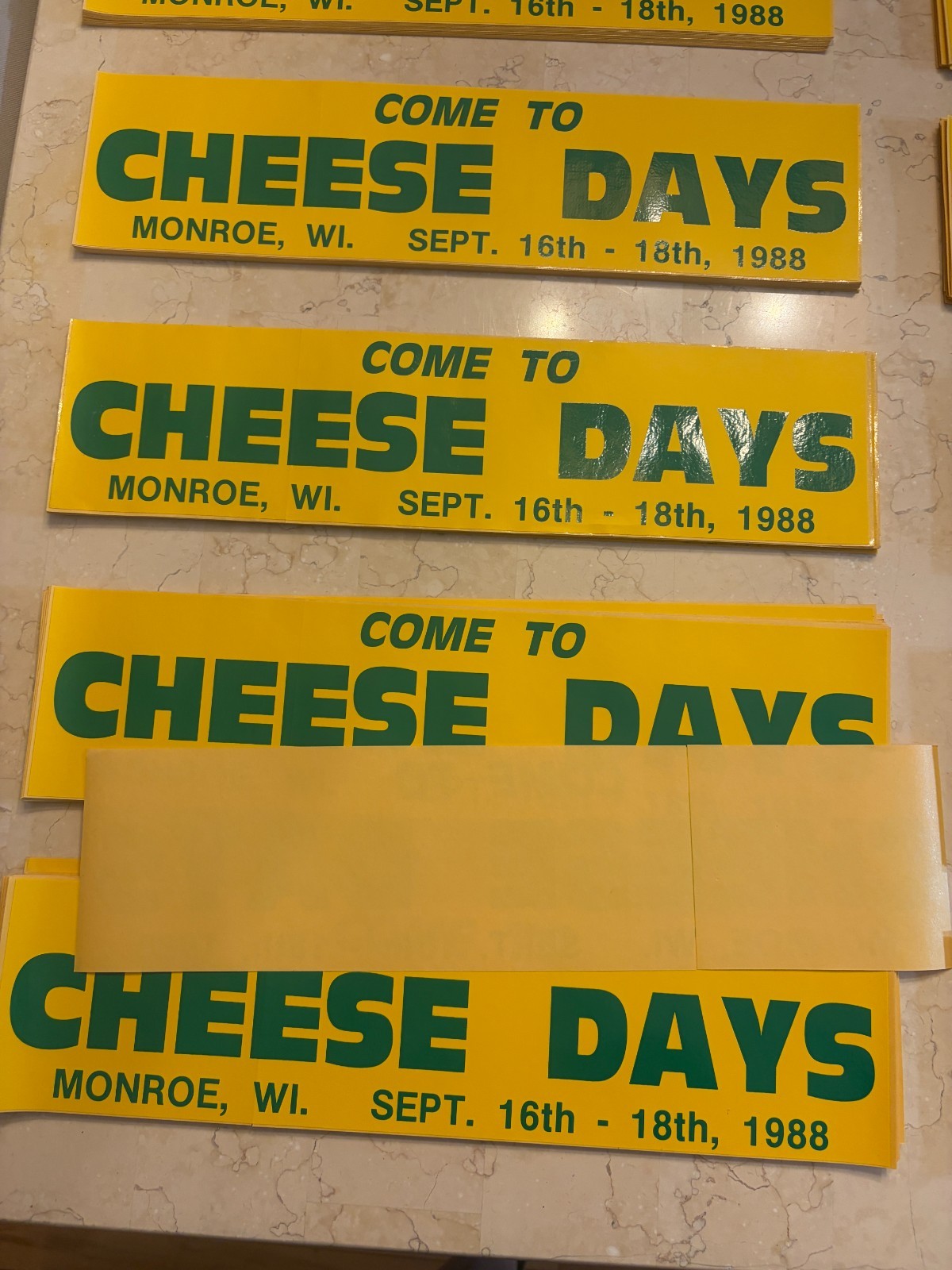 LRG LOT of 80 Come to Cheese Days Sept 16-18 1988 Monroe WI Bumper Sticker Green