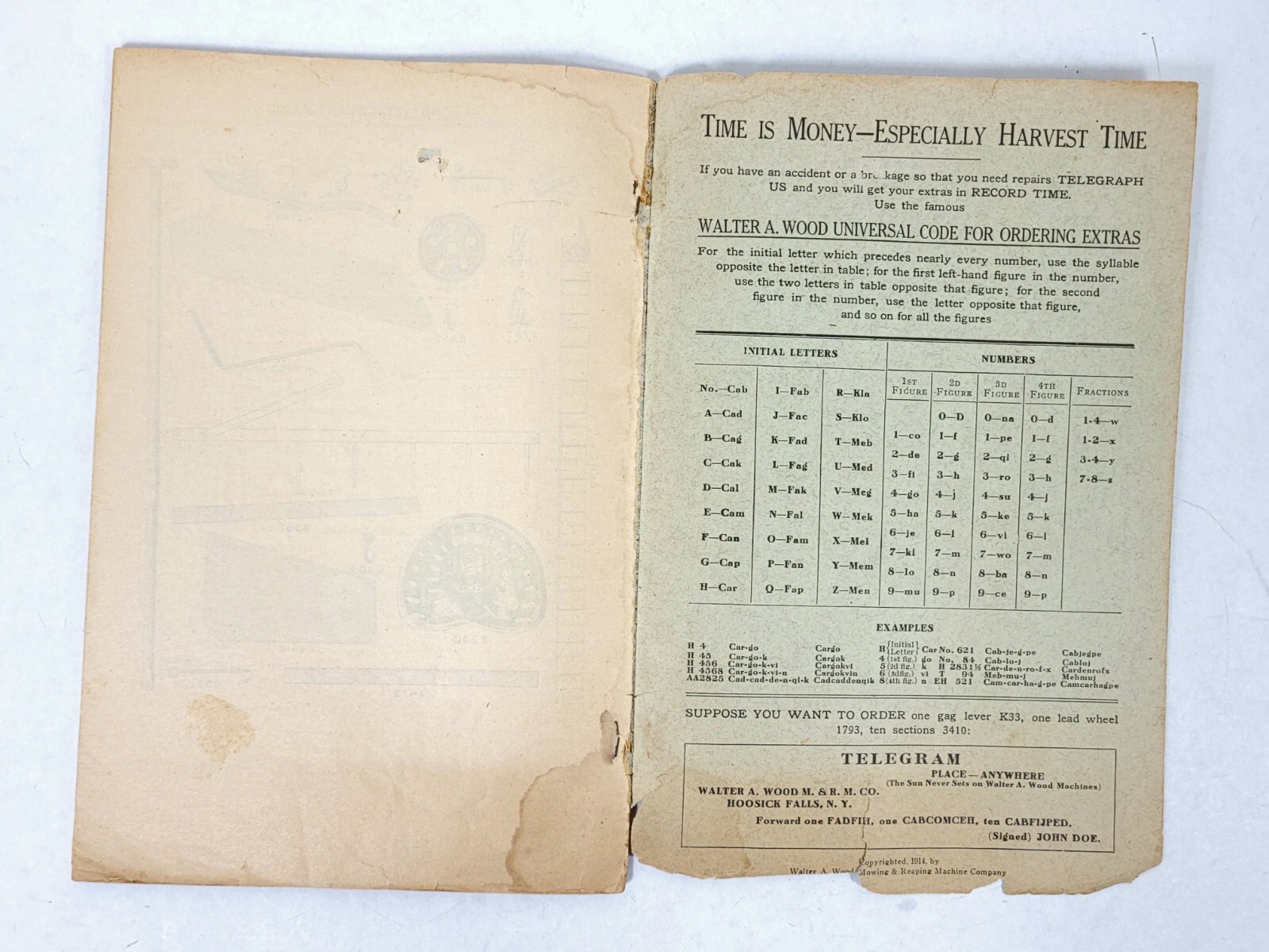 Vintage Walter A. Wood Mowers & Reaping Attachments Parts & Price List Catalog