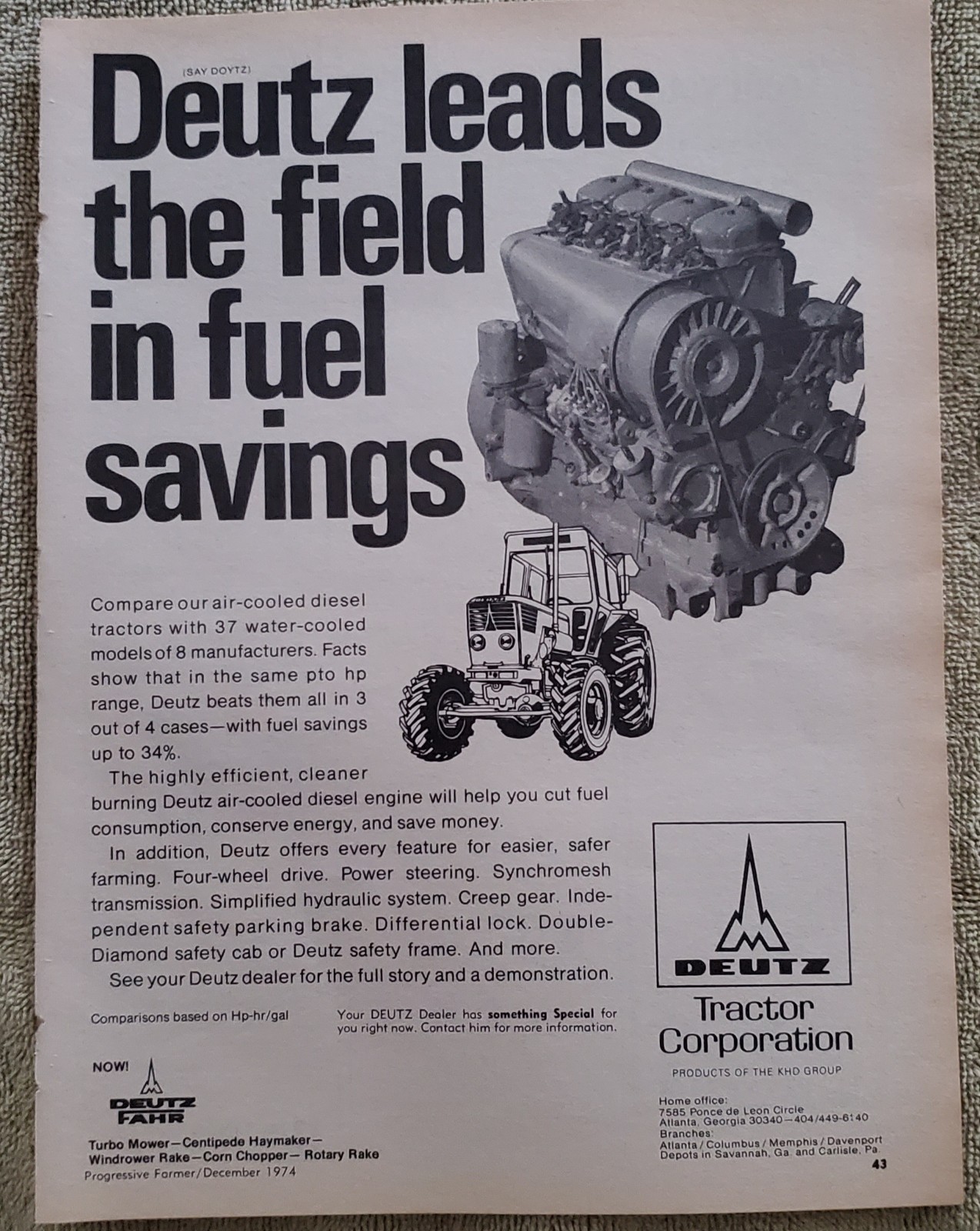Vintage Deutz Tractor Advetisement 1974
