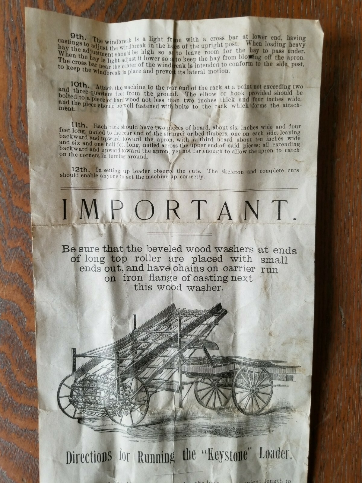 Very Early KEYSTONE Mfg. Co., Directions for Setting up the Keystone Hay Loader