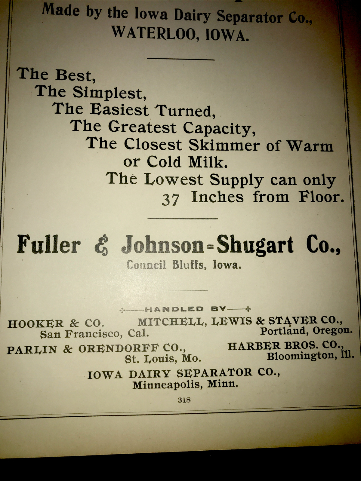 1905 Iowa Dairy Separator Farm Advertising – Waterloo – Council Bluffs – Iowa