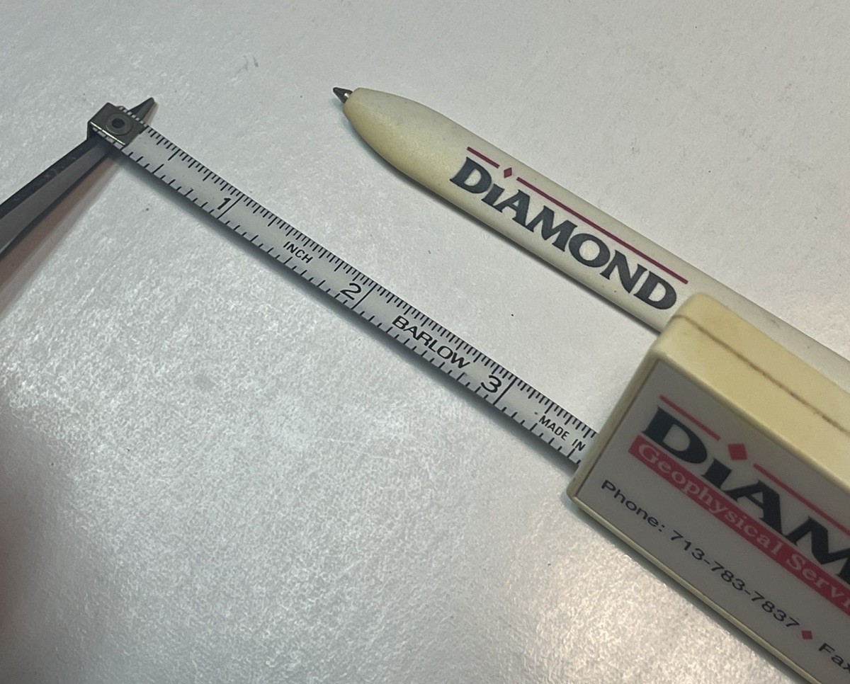 Vintage Diamond Geophysical 3-in-1 Pen Tape Measure Magnifier Houston TX Ad