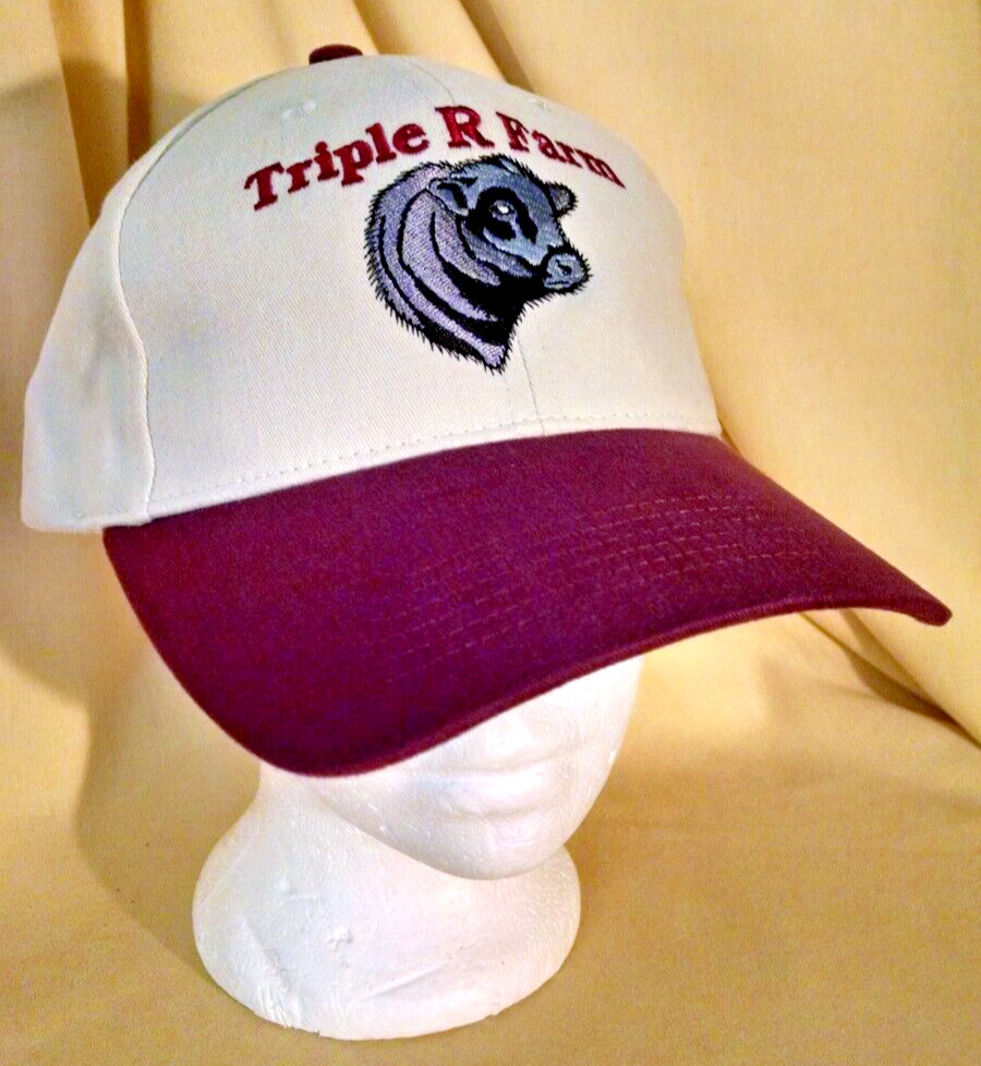 TRIPLE R FARM HAT BASEBALL CAP BEIGE BURGUNDY BULL COW ADJ PACIFIC HEADWEAR.