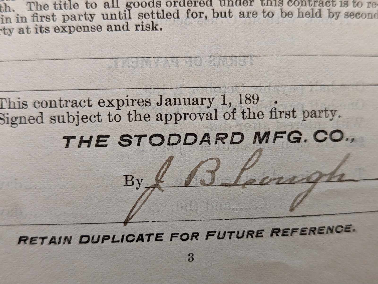 THE STODDARD MGF. CO. DAYTON, OHIO. 1897. FARM IMPLEMENTS CONTRACT.