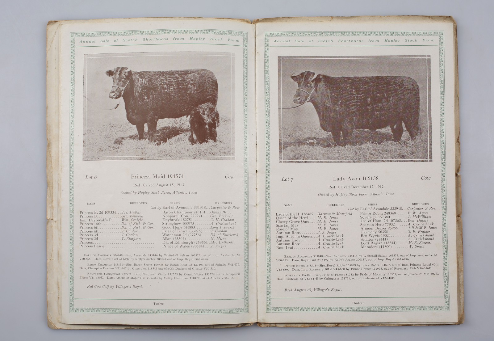 1918 Scotch Shorthorns Livestock Sale Catalog Hopley Stock Farm Atlantic Iowa
