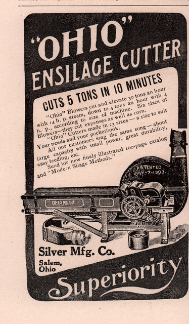 1907 AD OHIO ENSILAGE CUTTER SILVER MFG SALEM OHITO BLOWERS CUTTERS