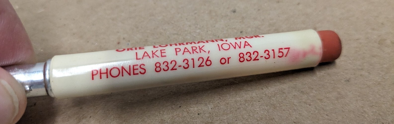 Vintage Farmers Exchange Lake Park Iowa IA Bullet Pencil Orie Lohrmann Mgr