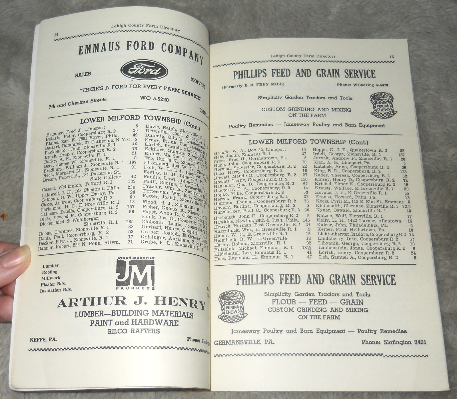 Vintage 1955 Bittler&rsquo;s Lehigh County Pennsylvania Farm Directory PA Ephemera