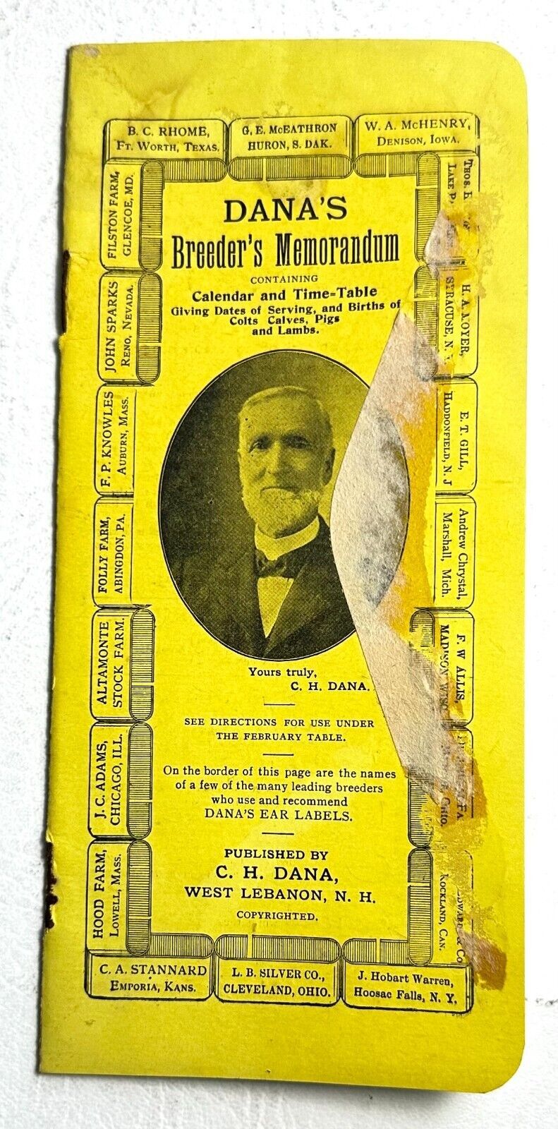 1900s R.H. Dana Stock Labels Catalog Breeder Memorandum Envelope WEST LEBANON NH