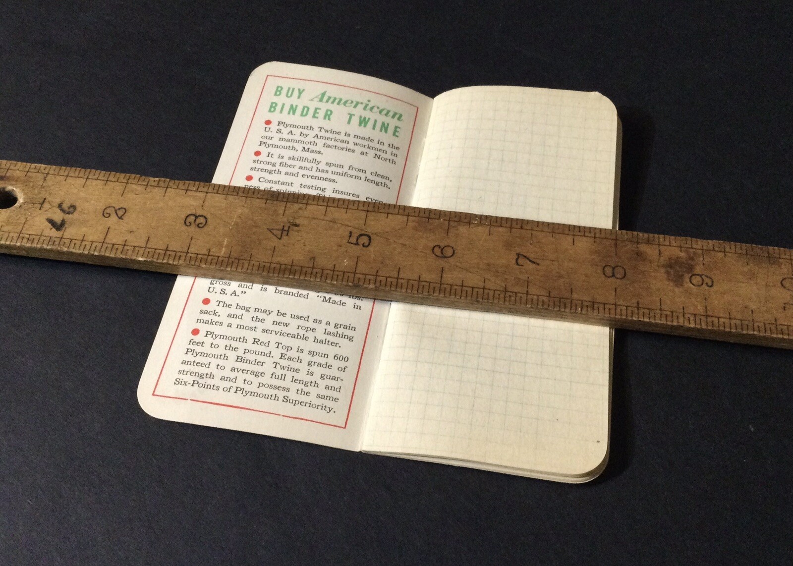 Vintage 1937-38 PLYMOUTH BINDER TWINE Farm Equipment Pocket Ledger UNUSED