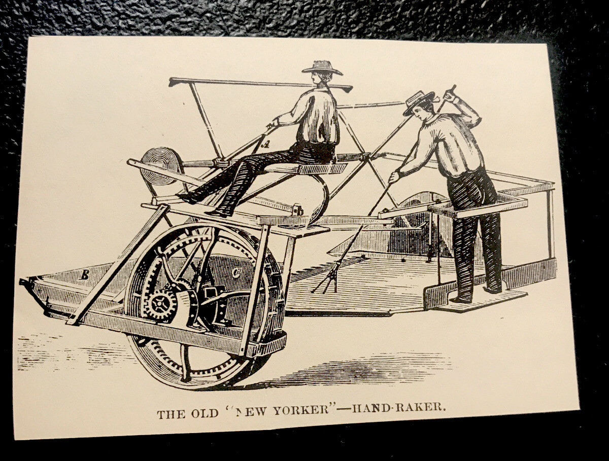 1889 The Old “New Yorker” Hand Raker Implement Farm Engraving Advertising