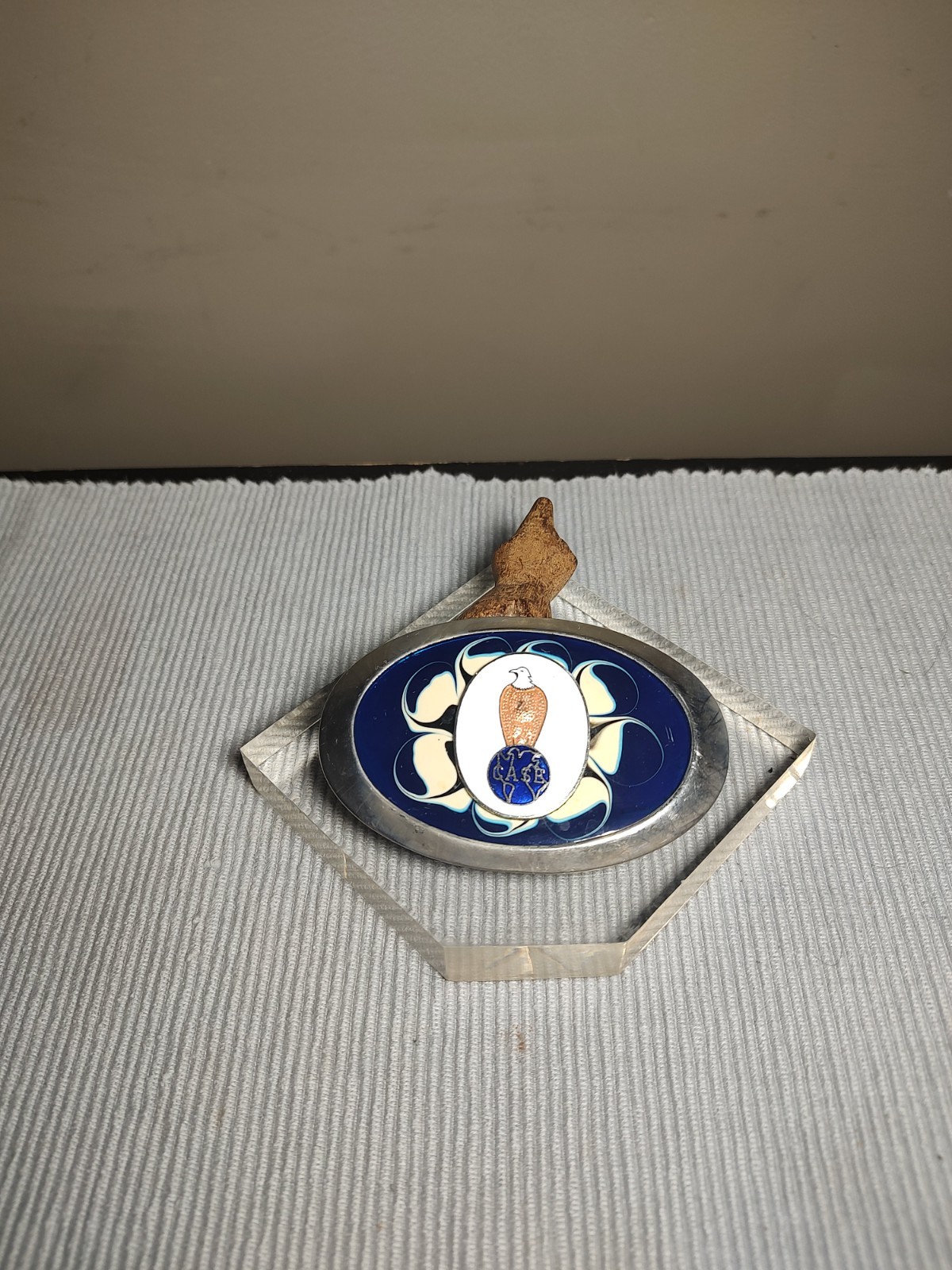 Case Colored Blue & WhiteBelt Buckle with Eagle Silvertone 3.5&Prime;