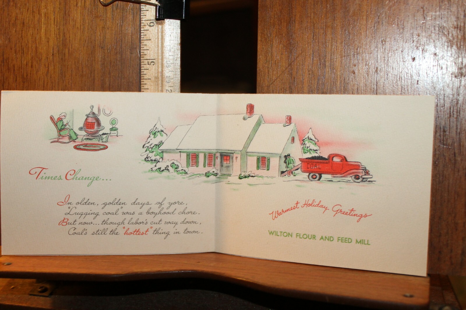 Antique 1940&rsquo;s Warmest Holiday Greetings Coal Wilton Flour and Feed Mill Conn