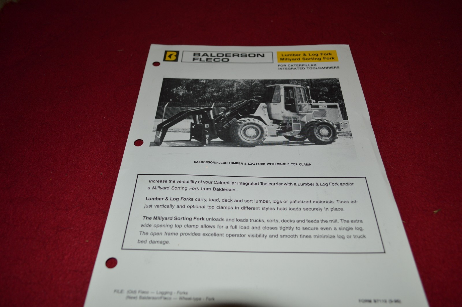 Caterpillar Balderson Fleco Lumber & Log Fork Dealer&rsquo;s Brochure DCPA8