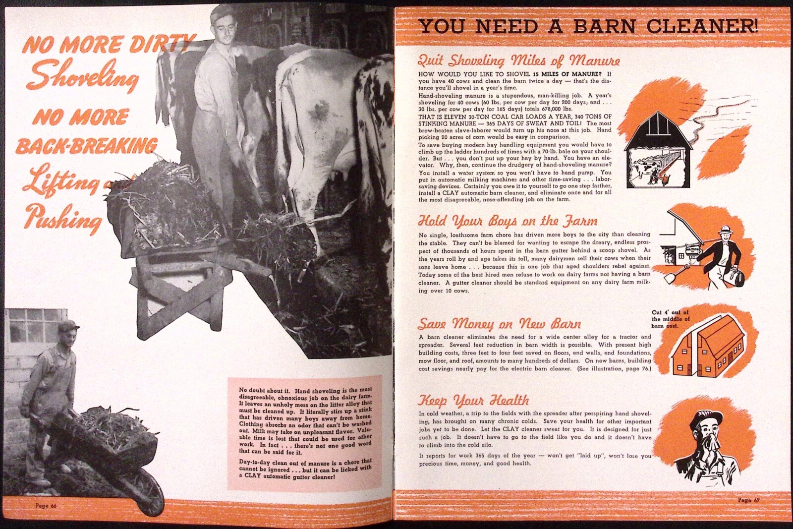 1950sClay Equipment Corp 3 New Gutter Cleaners for Barns Brochure Binghamton NY