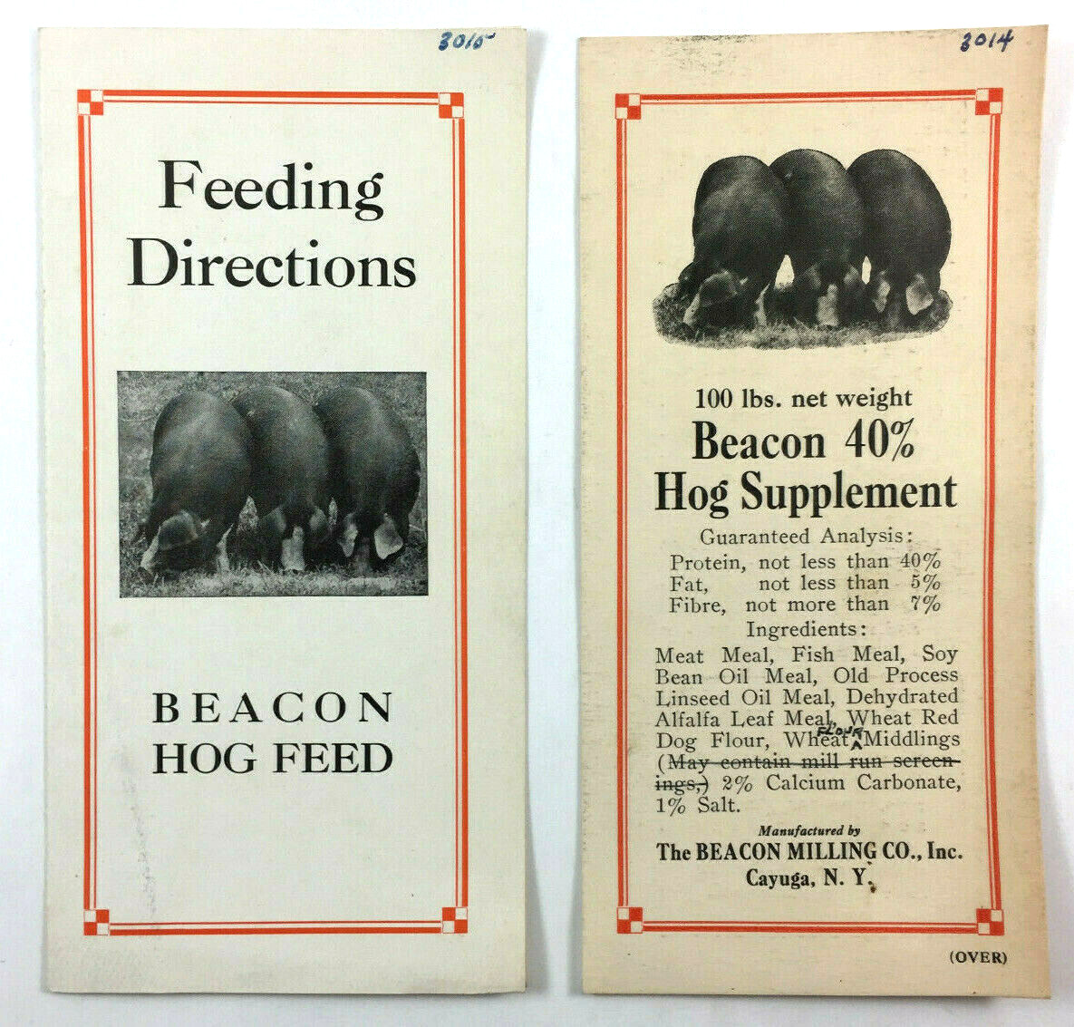 Beacon Milling Co Hog Feed Brochures Cayuga New York 1930s