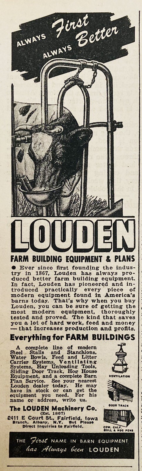 1947 AD.(XH75)~LOUDEN MACHINERY CO. FAIRFIELD, IA. LOUDEN FARM BUILDING PLANS