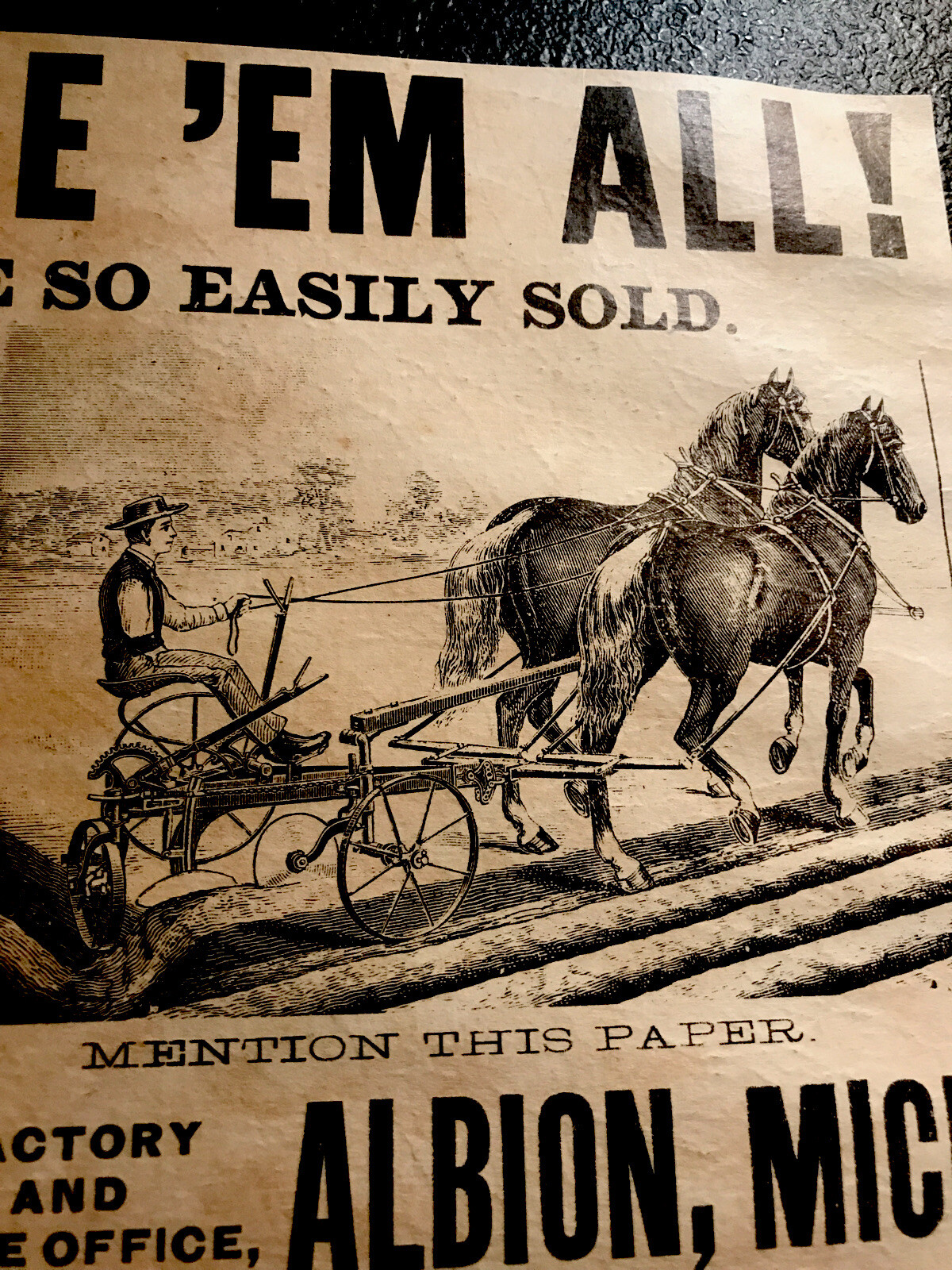 1889 Gale Plow Implement Farm Advertising – Albion – Michigan