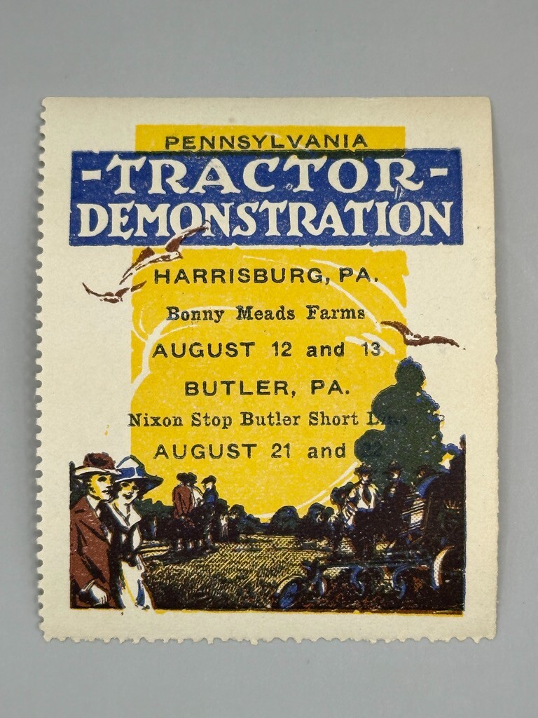 Antique TRACTOR Demo PENNSYLVANIA Butler HARRISBURG Farm Advertise POSTER STAMP