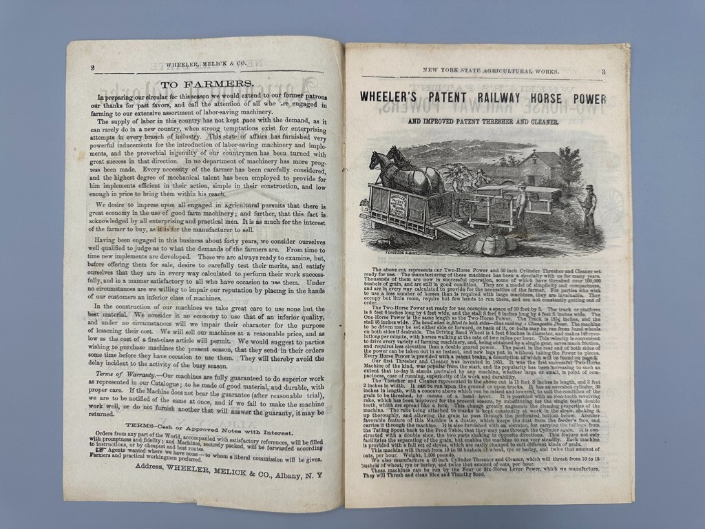 1870s NY AG WORKS Albany WHEELER MELICK Farm CHAMPION Horse THRESHER Advertising