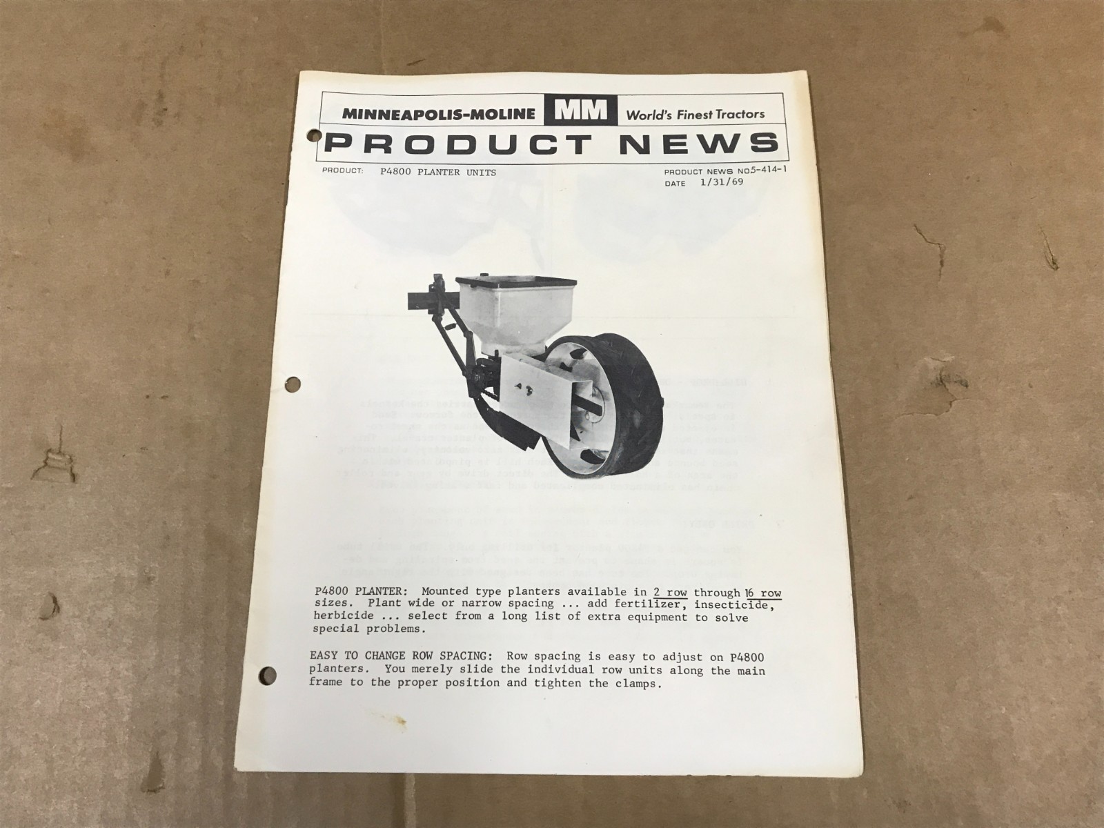 Vintage Minneapolis-Moline Product News – P4800 Planter Units