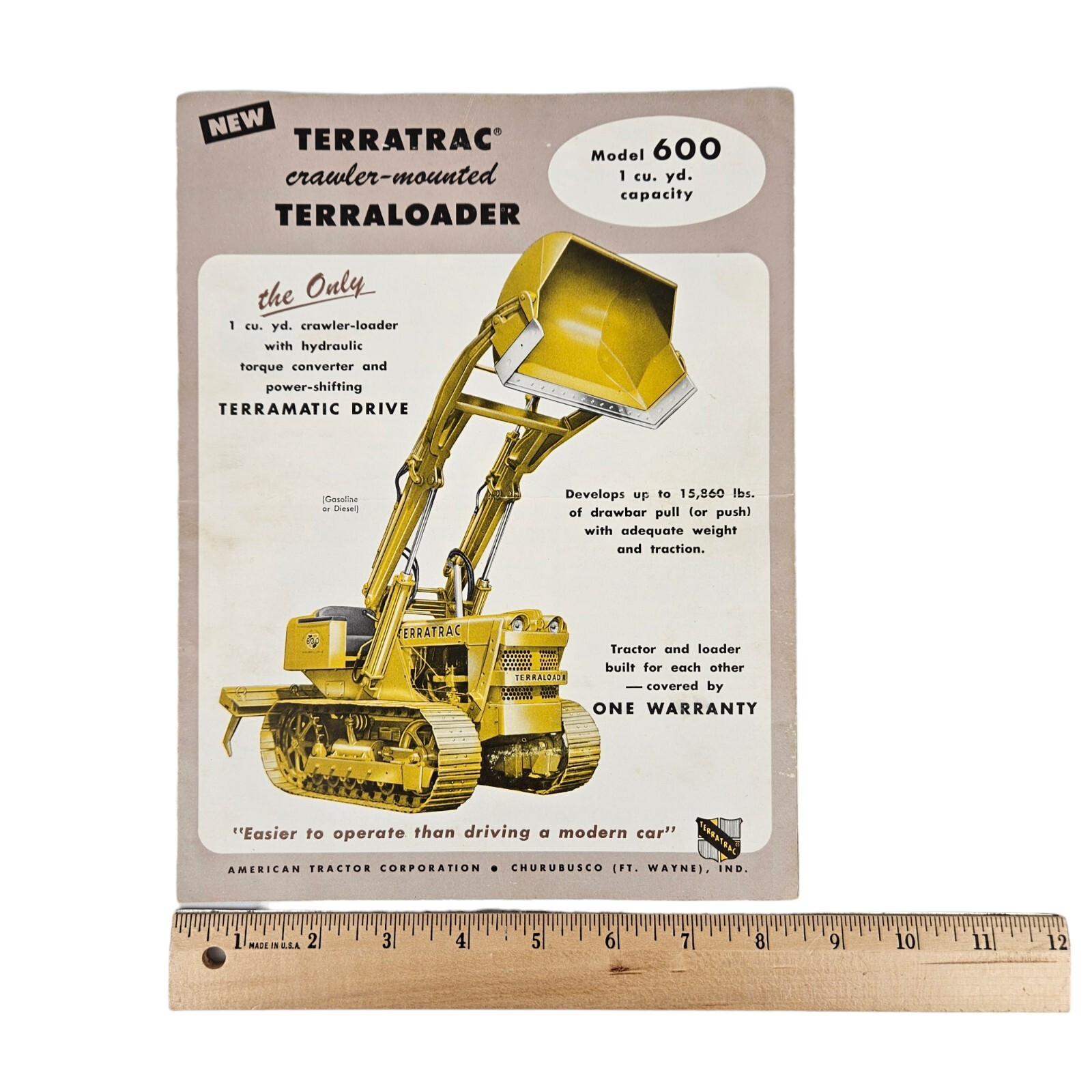RARE Vtg American Tractor Corporation Terratrac Terraloader Model 600 Brochure