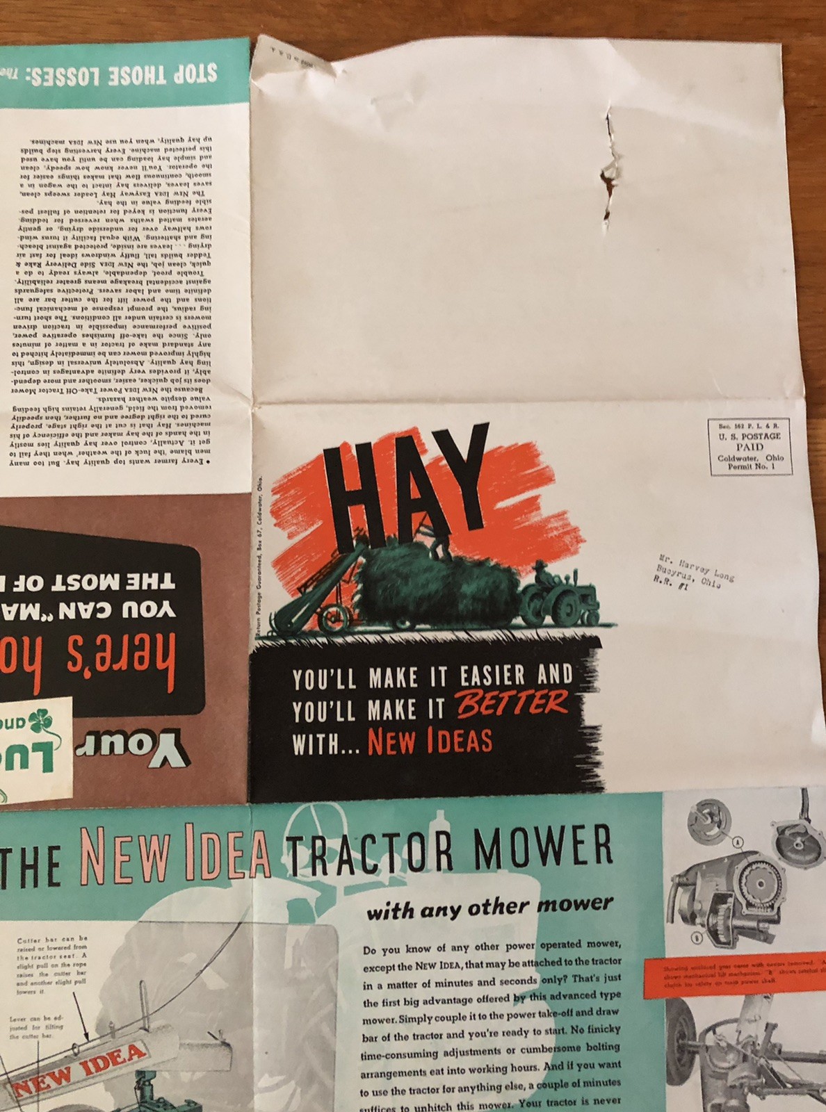 Vintage NEW IDEA Farm Tractor Hay Loader Mower Advertising Brochure Poster