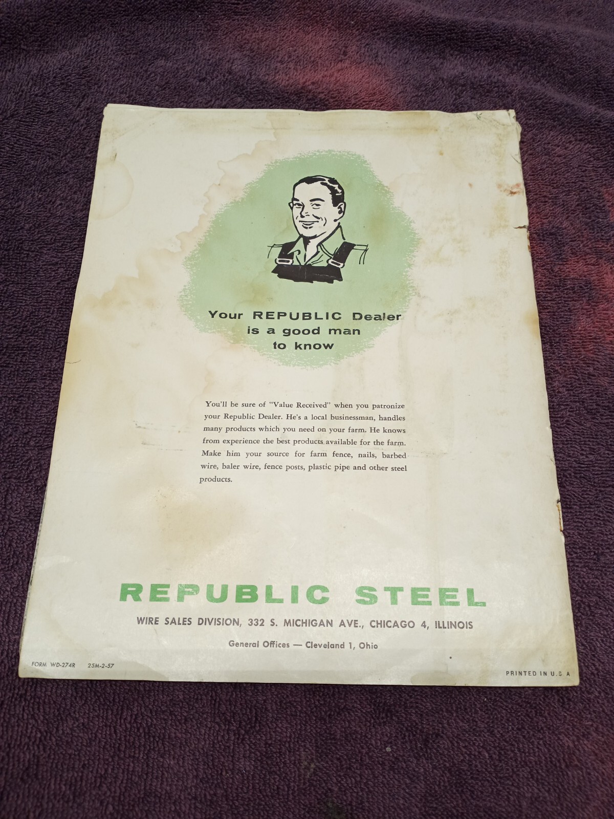 Vintage 1957 REPUBLIC STEEL HOW TO ERECT FARM FENCE BOOK BROCHURE AD