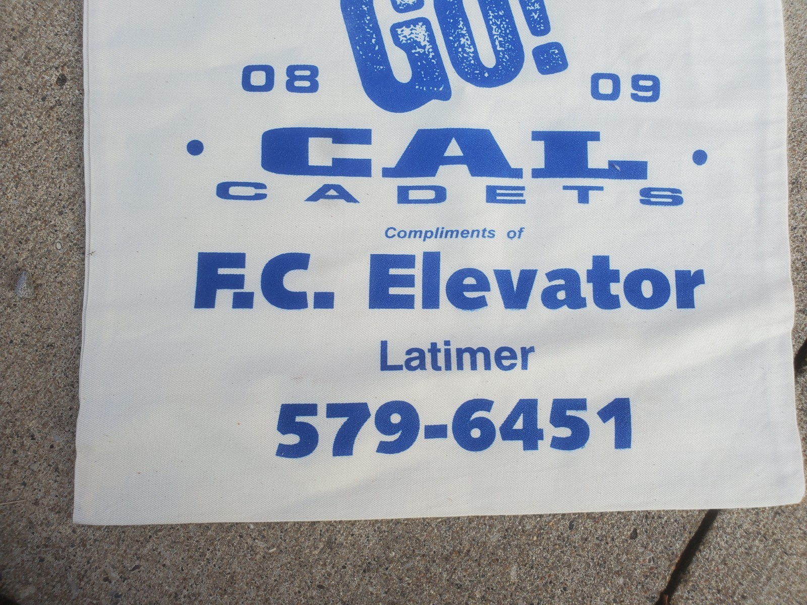 Cloth Tote Bag Cal Cadets Farmers Cooperative Elevator Latimer Iowa School 2009