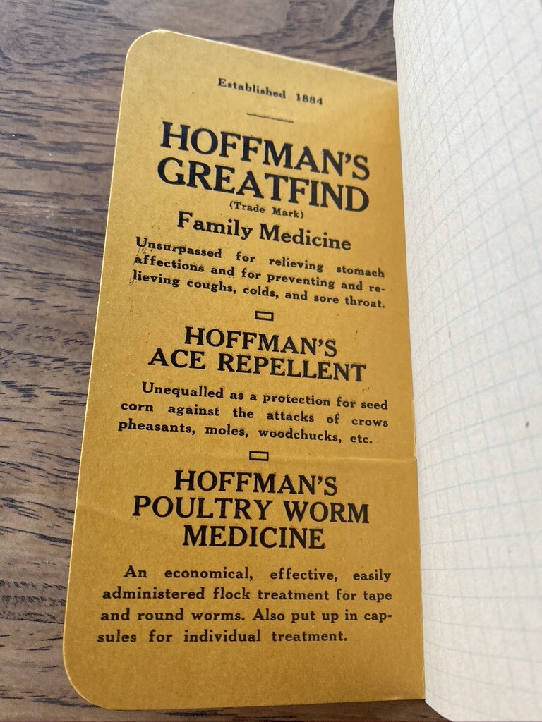 Vintage Hoffman&rsquo;s Poultry Powder Pocket Notebook Allentown PA Farm Ag