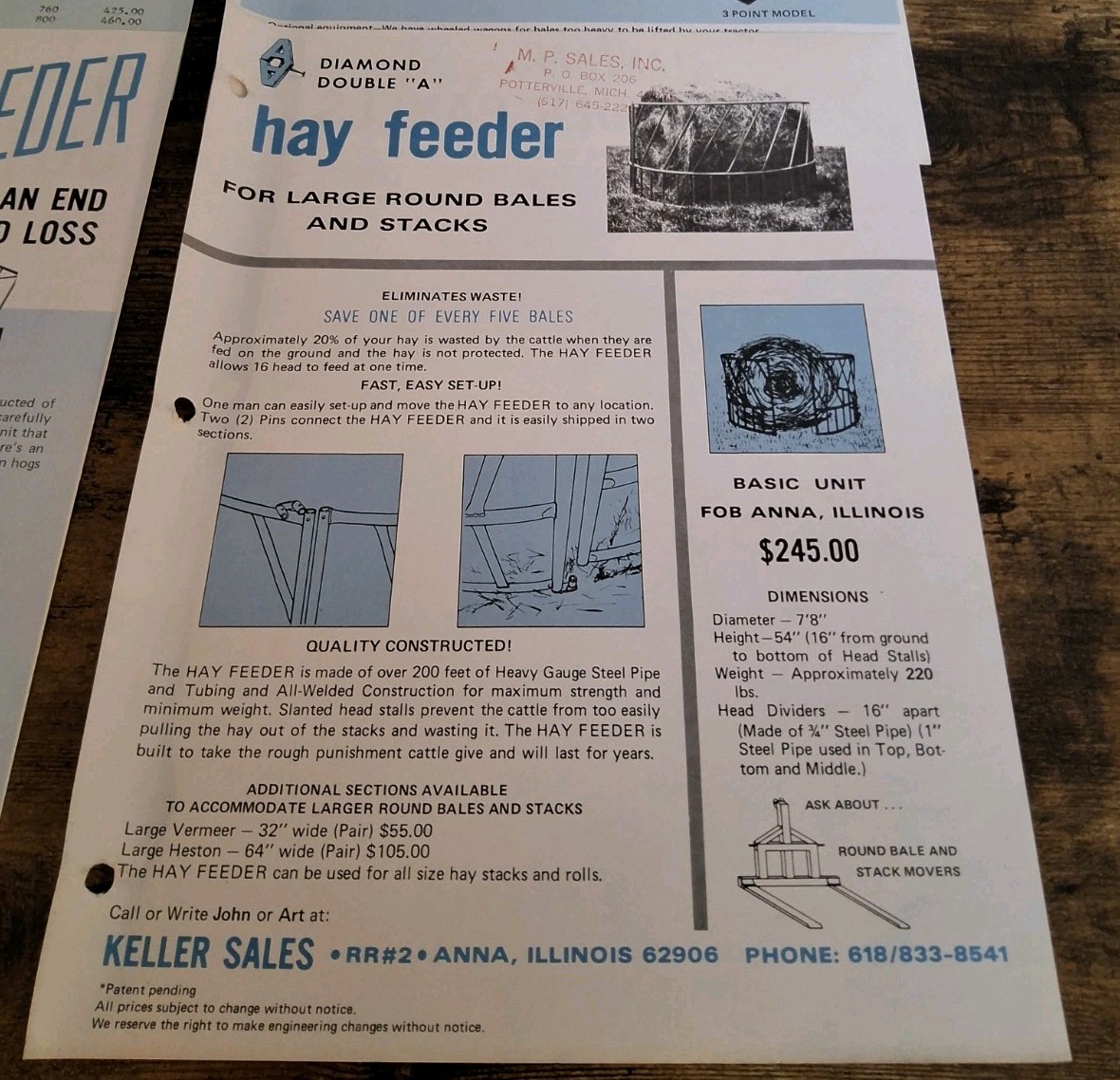 Keller Sales Inc Hay Feeder And Big Bale Hands Brochures With Price List
