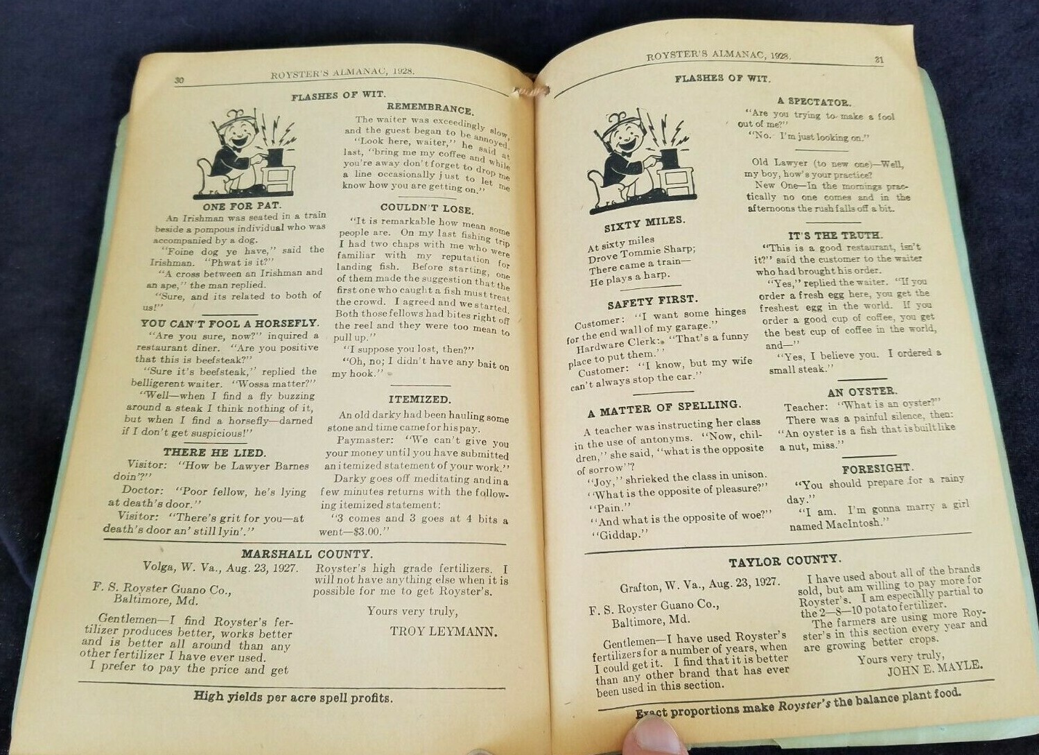 1928 Royster&rsquo;s Almanac FS Royster Guano Baltimore Farm Fertilizer Mine Bartow FL