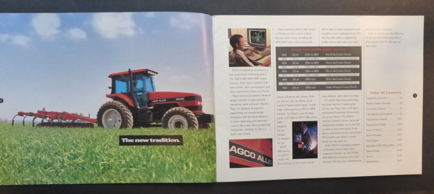 VTG Ad Sales Brochure Catalog Deutz-Allis Agco Allis 9600 9800 Series Tractors