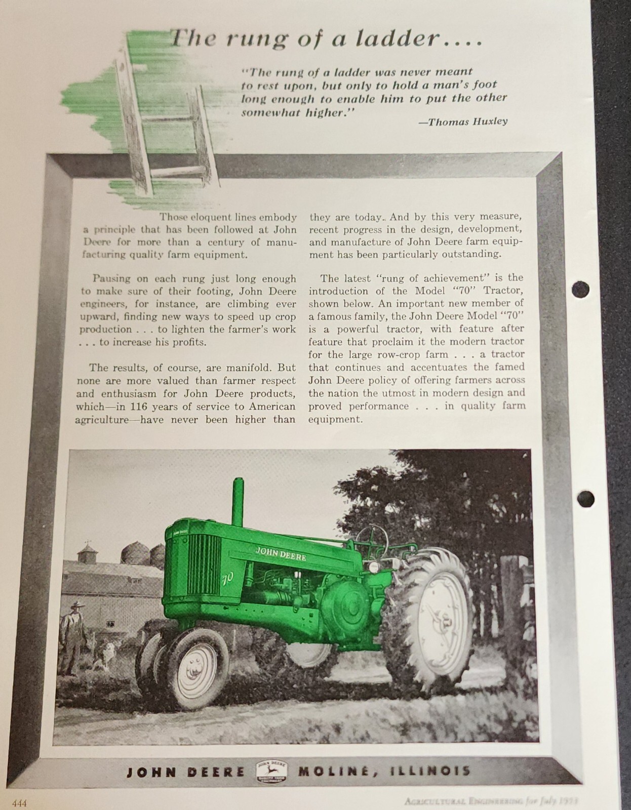 John Deere Farm Tractor Picture Magazine Ad Vtg Display Wall Art
