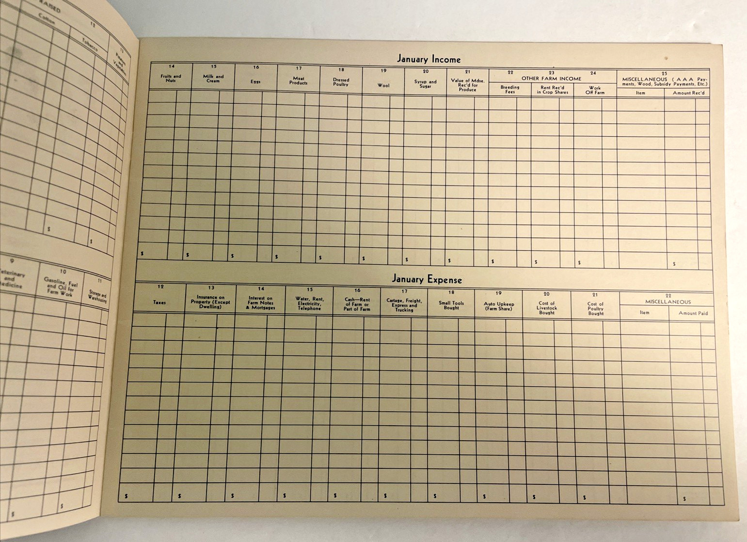 1944 Farm Record Book Income Expense Breeding Table Feed Seed Stock J R Watkins